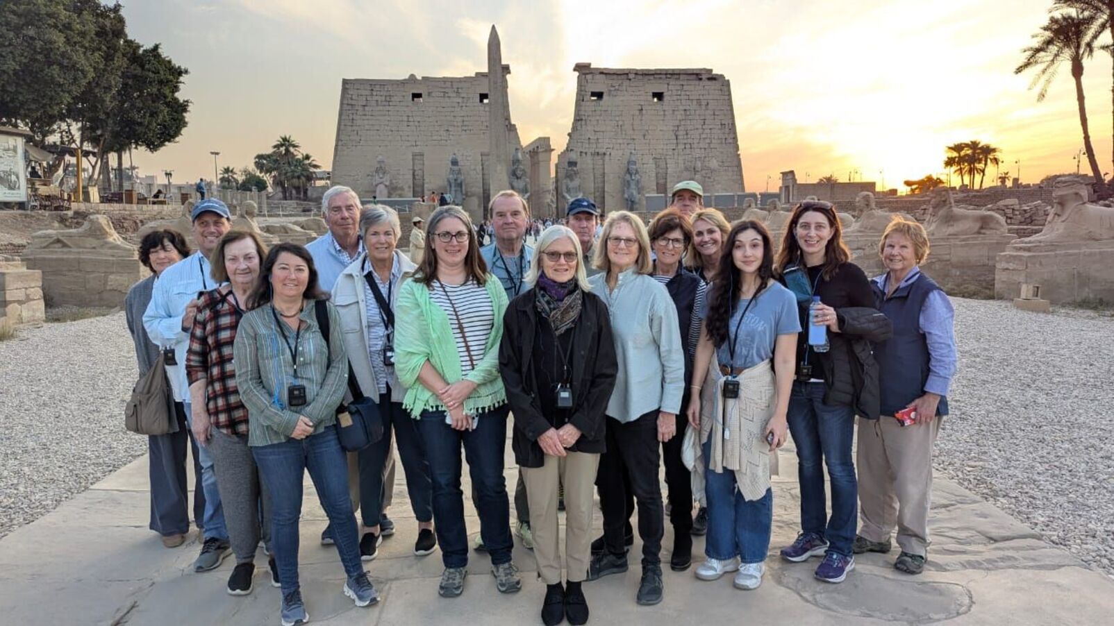 A group of Leadership Circle donors poses in front of Egyptian ruins.